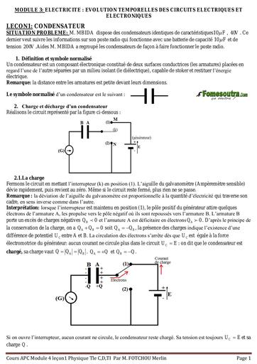 Cours Physique Tle C,D (Module 3 lecon 1 +TD)