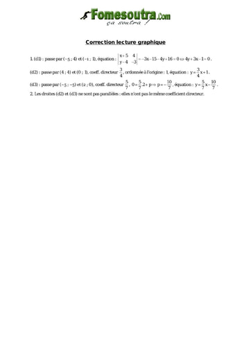 Corrigé Lecture graphique - Maths niveau 2nd C