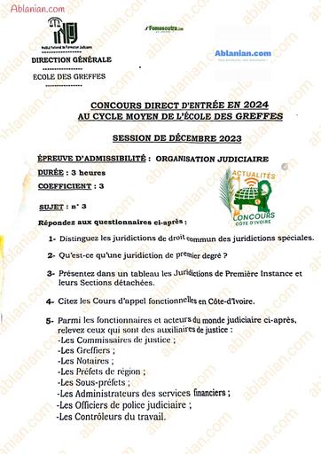 INFJ 2023 GREFFES ET PARQUETS ORGANISATION JUDICIAIRE BY TEHUA