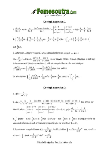 Corrigé TP 1 Calcul d'intégrales et Fonctions rationnelles - Terminale Scientifique