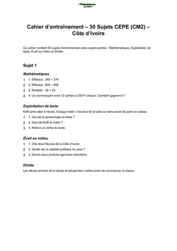 CEPC PREPA Cahier 30 Sujets Cepe Cote Ivoire BY TEHUA