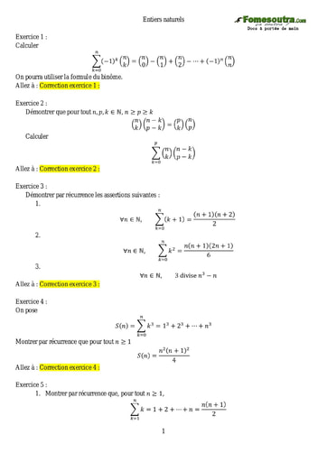 Sujets corrigés Entiers naturels et récurrence - Maths sup