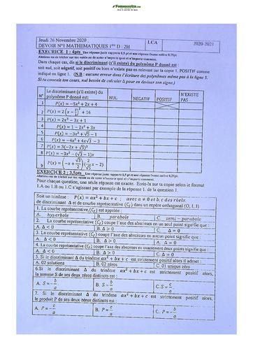 Sujet de Mathématique Première D Lycée Classique Abidjan 23