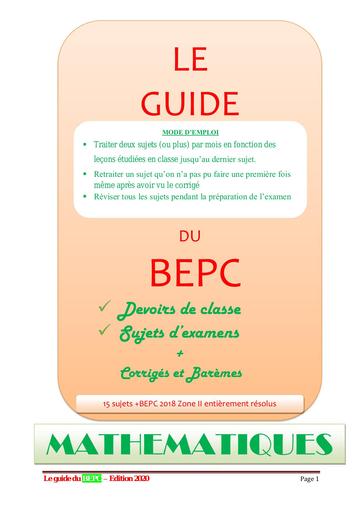 Prepa Document BEPC Sujet Corrigé Barème Maths By Tehua