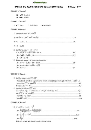 DEVOIR REGIONAL KORHOGO 2025 BEPC MATHS 3ième BAREME BY TEHUA