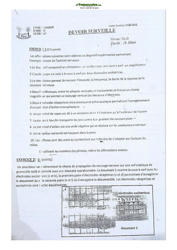 Sujet de SVT TD 21-22 Lycée Classique Abidjan