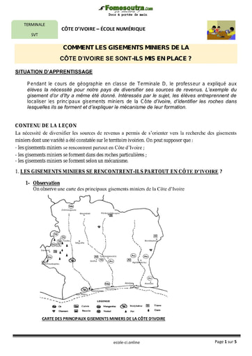 COMMENT LES GISEMENTS MINIERS DE LA CÔTE D’IVOIRE SE SONT-ILS MIS EN PLACE ?