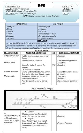 PRIMAIRE FICHE DE COURS EPS CP1 BY TEHUA
