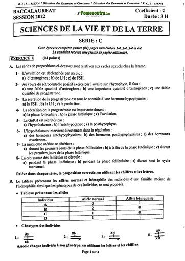 EPREUVE ET CORRIGE BAC 2022 SVT SERIE C COTE D'IVOIRE by tehua