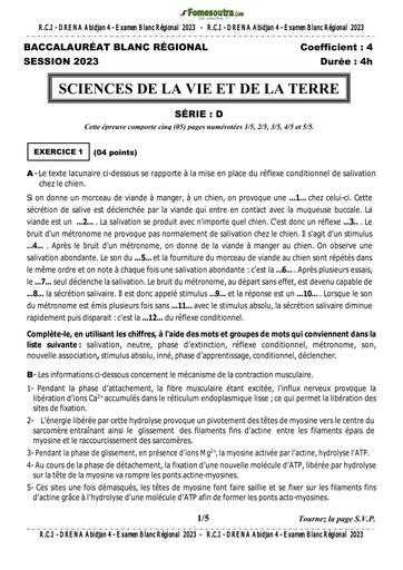 SVT BAC blanc D sujet+barème Abidjan 4 2023 by TEHUA