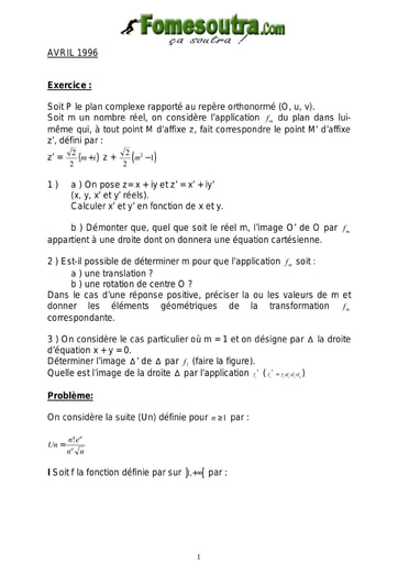 Sujet de Maths ASECNA avril 1996