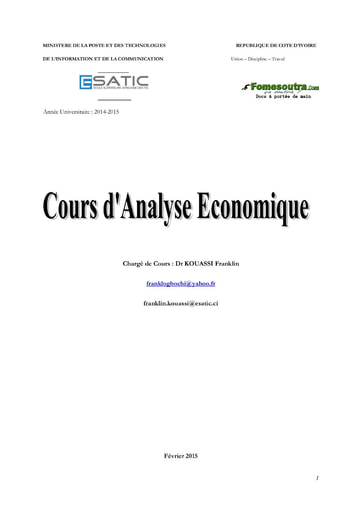 Cours d'Analyse Economique - ESATIC