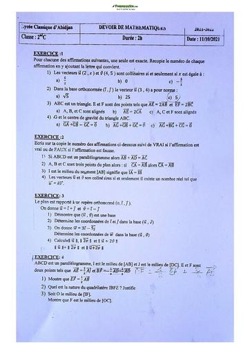 Sujet de Mathématiques Seconde C Lycée Classique Abidjan 23