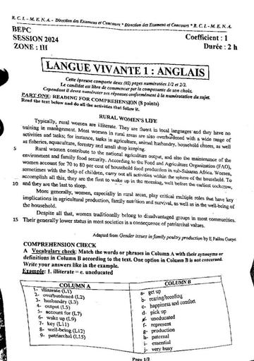 BEPC 2024 ANGLAIS LV1 Zone 3 by Tehua