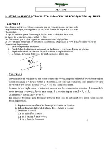 COURS DE VACANCES PC 1ière SUJET 2 (TRAVAIL ET PUISSANCE D’UNE FORCE) BY TEHUA