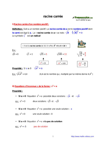Racine carrée - Cours de maths 3eme