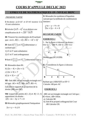 COURS D'APPUI LE DECLIC MATHS 3ième N°19 BY TEHUA