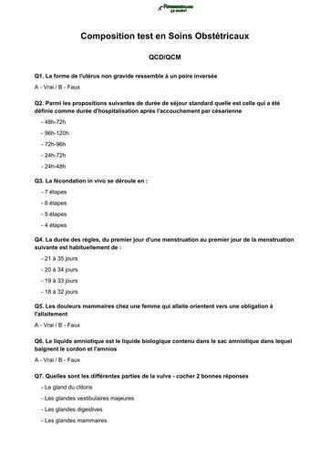 INFAS Composition test Soins Obstetricaux 50 QCM by TEHUA