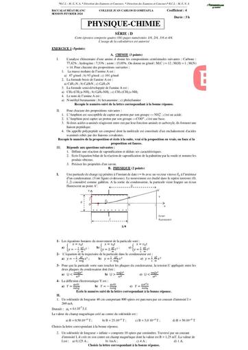 Bac blanc février 2024 PC série D drena Gohitafla sujet+barème By TEHUA