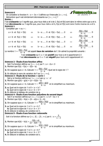 Fonction carré Maths 2nd F2