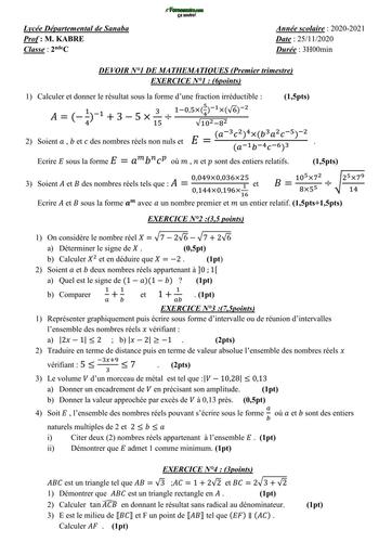 DEVOIR DE MATHS 2nde C LYCEE DE SANABA 2021 BY TEHUA