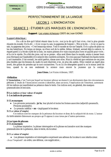 ÉTUDIER LES MARQUES DE L’ENONCIATION