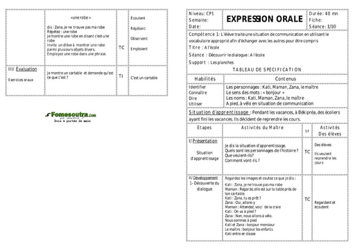 A l’école - Fiche pour enseignant CP1