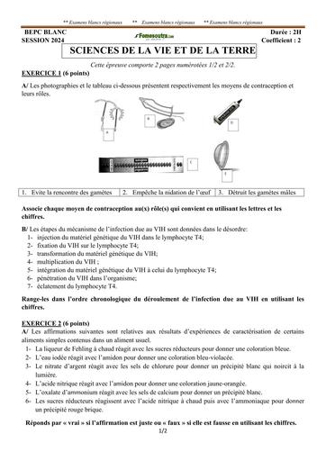 BEPC Blanc 2024 SVT Sujet By Tehua