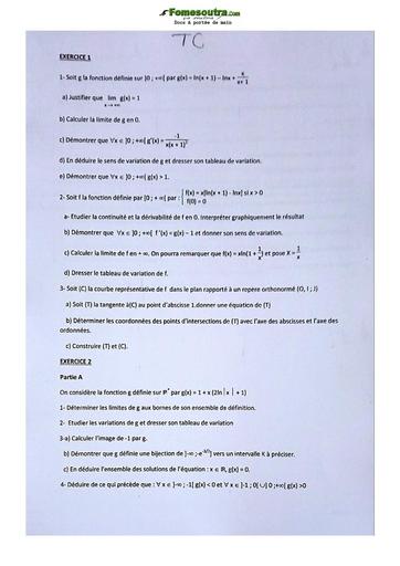 Devoir de Mathématique Terminale C Lycée Classique Abidjan 2021-2022