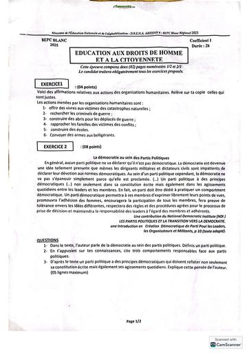 Bepc blanc régional 2025 dren Abidjan 4 EDHC SUJET BY TEHUA