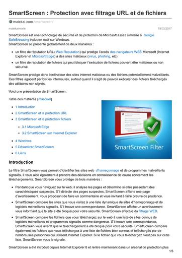 Malekal com SmartScreen Protection avec filtrage URL et de fichiers