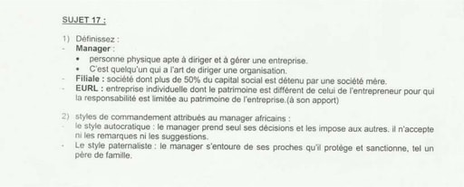 Corrigé Economie Générale portant sur les Entreprises Familiales