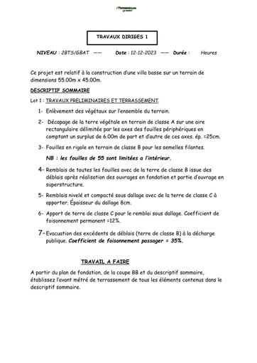 TD TERRASSEMENT 1 BTP BY TEHUA