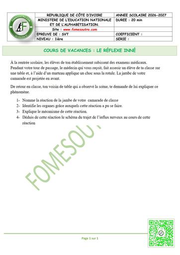 FICHE 4 SVT 1ière LE RÉFLEXE INNÉ by TEHUA