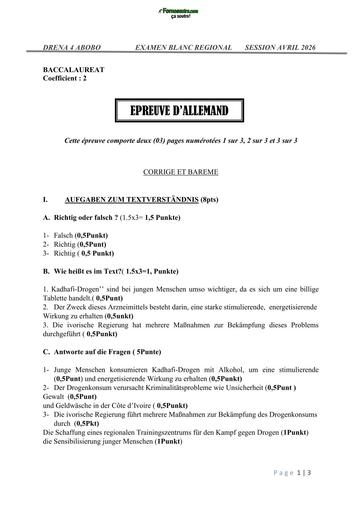 BAC BLANC MARS 2026 DRENA ABIDJAN 4 SUJET ALLEMAND SERIE A1&2 (BAREME) by TEHUA