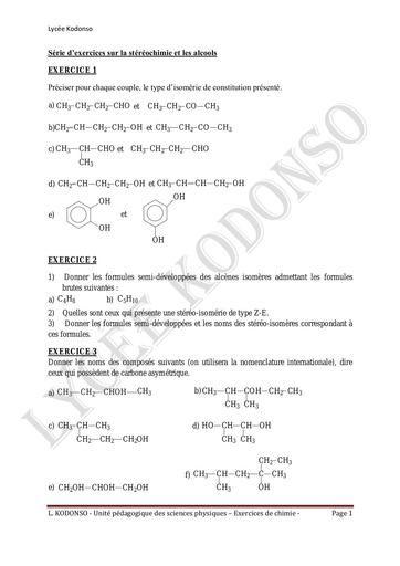 Doc Lycée Kodonso Chimie Exo (Fiche TD) by Tehua