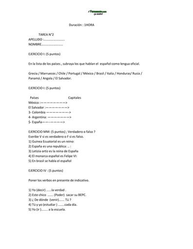 DEVOIR D'ESPAGNOL N°2 NIVEAU 4eme BY TEHUA