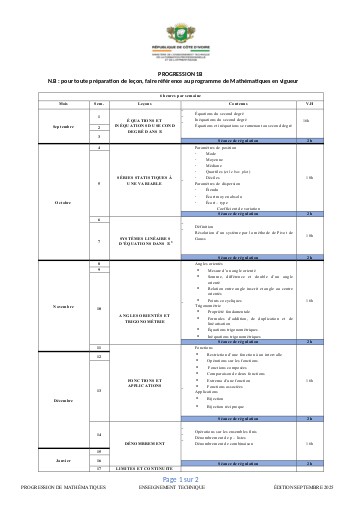 PROGRESSION maths 1ière B