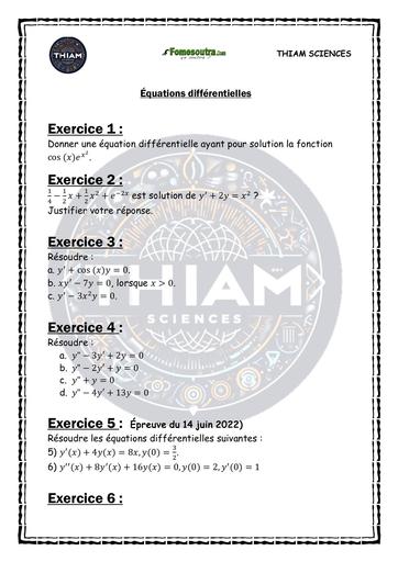 FICHE DE TD Équations différentielles ( THIAM SCIENCES ) by Tehua