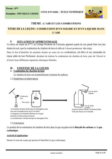 PC 6ème L9 Combustion dun solide et dun liquide dans lair