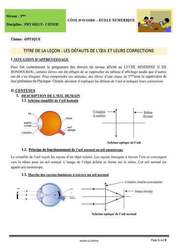 PC 3ème L9 Les défauts de loeil et leurs corrections final