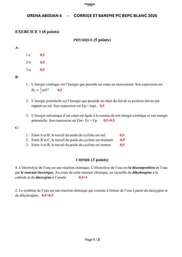 BEPC BLANC MARS 2026 DRENA ABIDJAN 4 SUJET PC (BAREME) by TEHUA