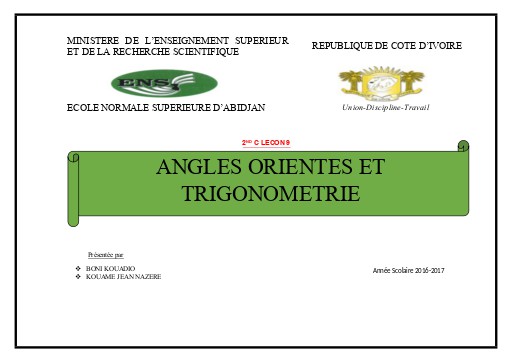 2nd C ANGLES ORIENTES ET TRIGONOMETRIE