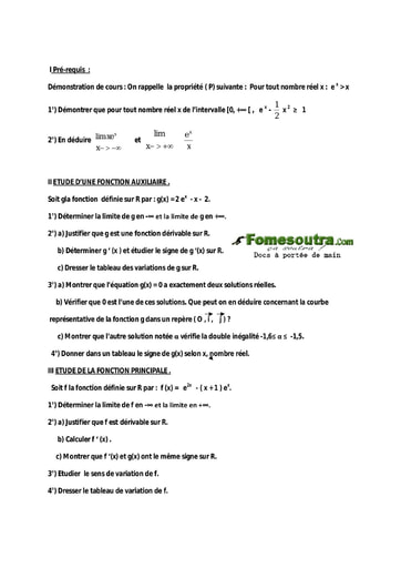 Problème (9) Etude d'une fonction exponentielle - Maths Terminale D