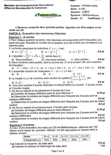 Tous les sujets du probatoire 2020  Cameroun by Tehua