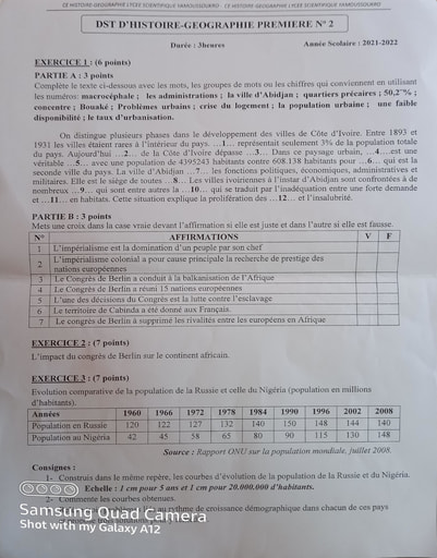 Devoir D'Histoire-Géographie - Lycée Scientifique de Yamoussoukro