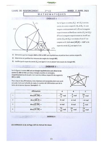 Sujet de Mathématiques Seconde C Lycée Classique Abidjan 2022-2023
