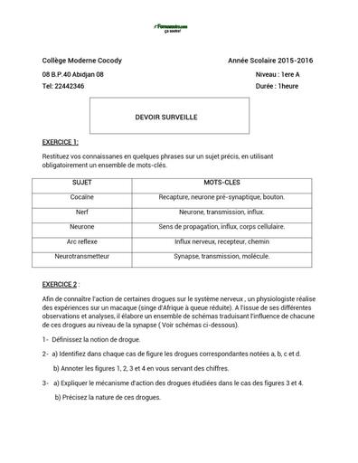 DEVOIR SVT NIVEAU 1ière A CM COCODY 2026 BY TEHUA