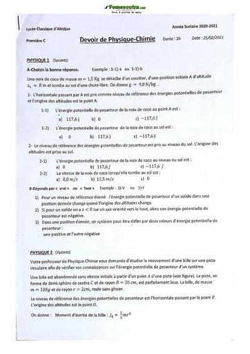 de Physique-Chimie Première C Lycée Classique Abidjan 23