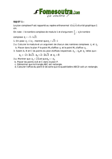 TP 1 nombres complexes et transformation du plan maths niveau Terminale D